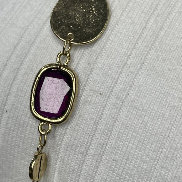 Chico's long necklace gold tone signed jewelry costume purple jewels faceted - Picture 3 of 14